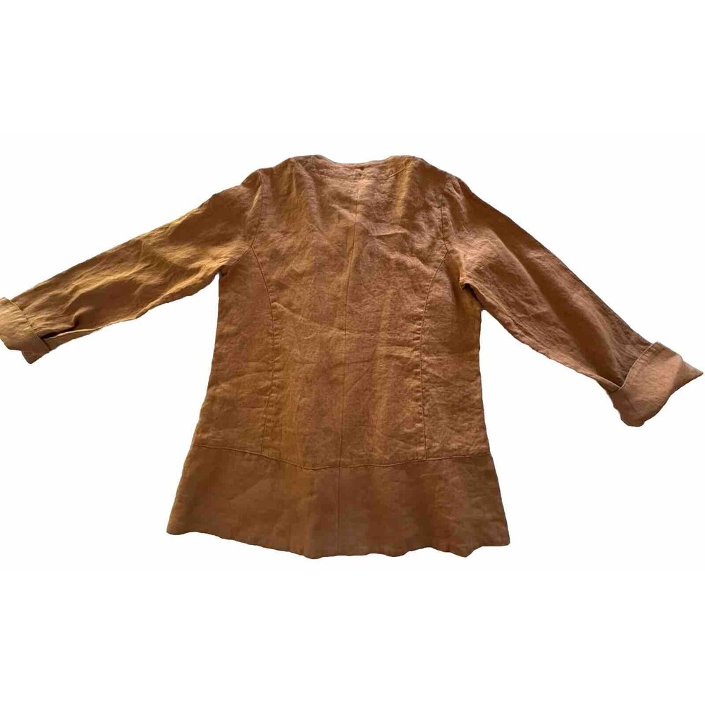 Flax Linen Rust Colored Button Down 3/4 Sleeve Sh… - image 4
